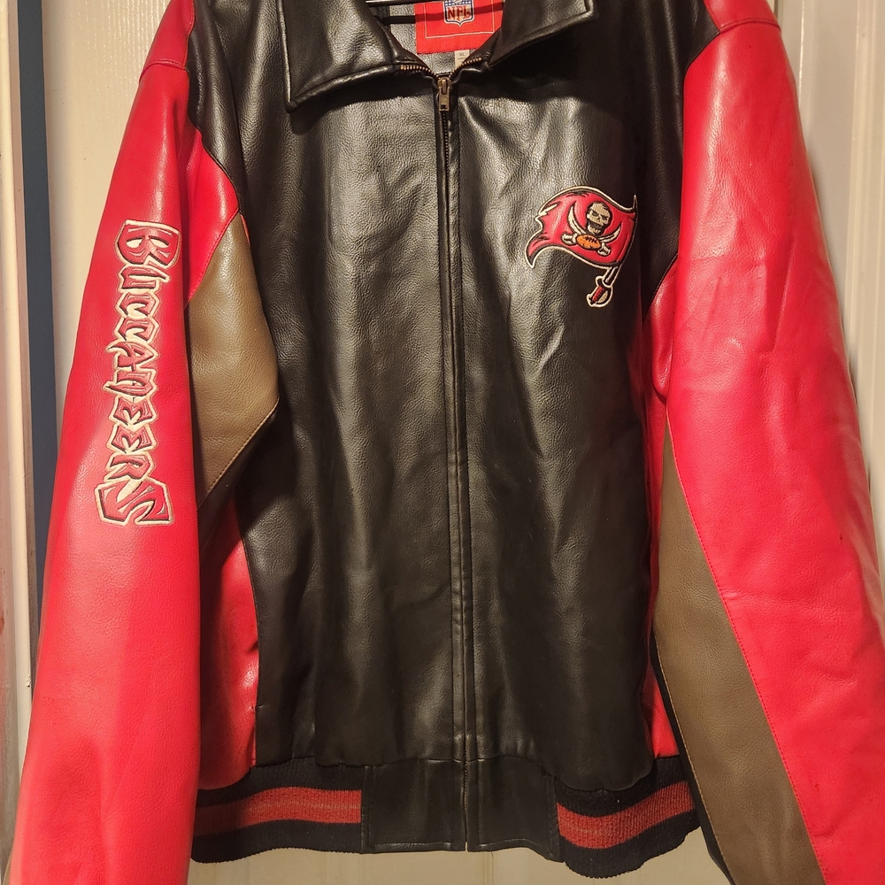 NFL Black Leather Jacket with Red Patch